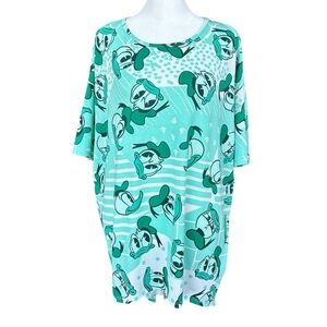 LuLaRoe Donald Duck Print Irma High Low Tee Teal/White XS